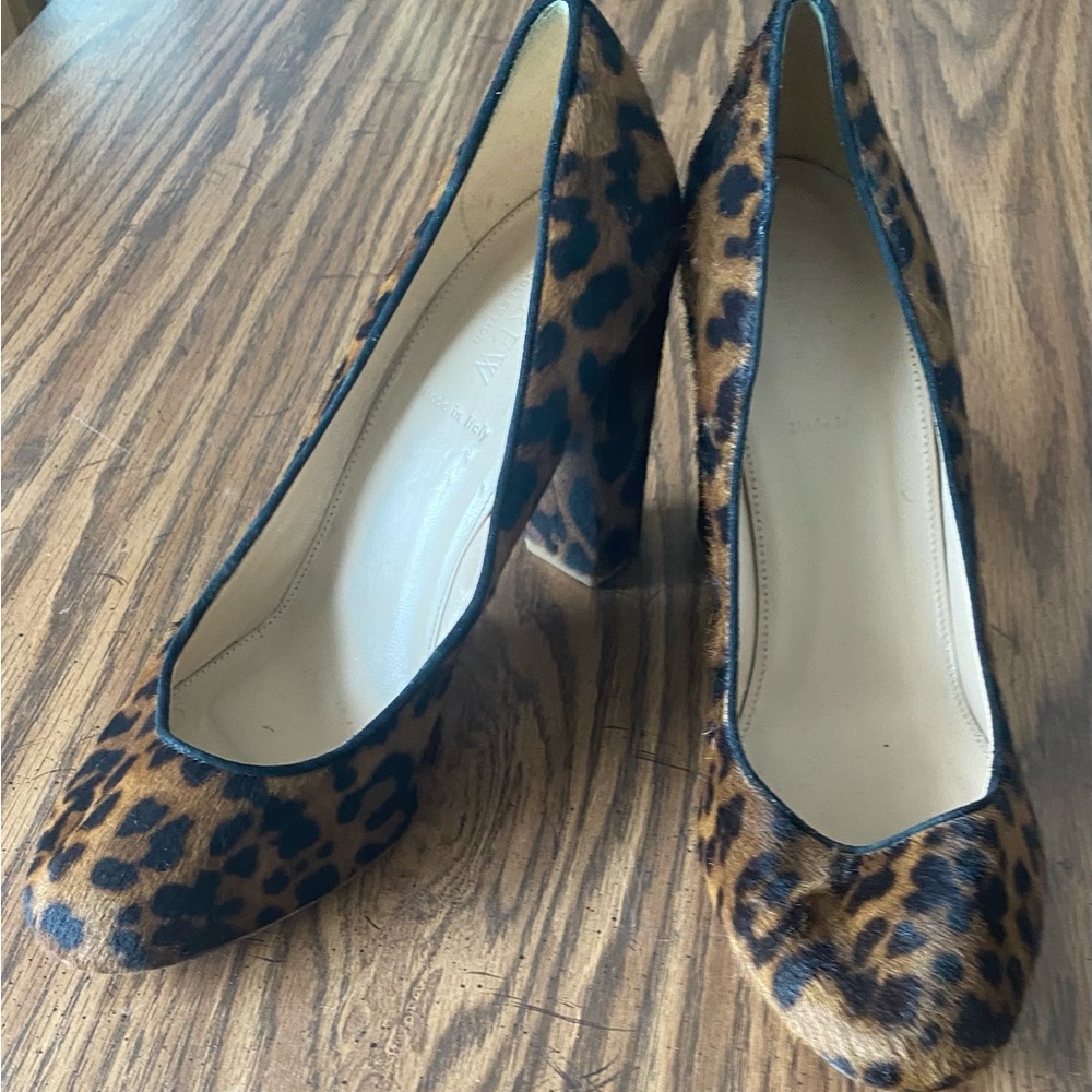 J Crew leopard Calf hair block heel pumps women’s size 9.5 M